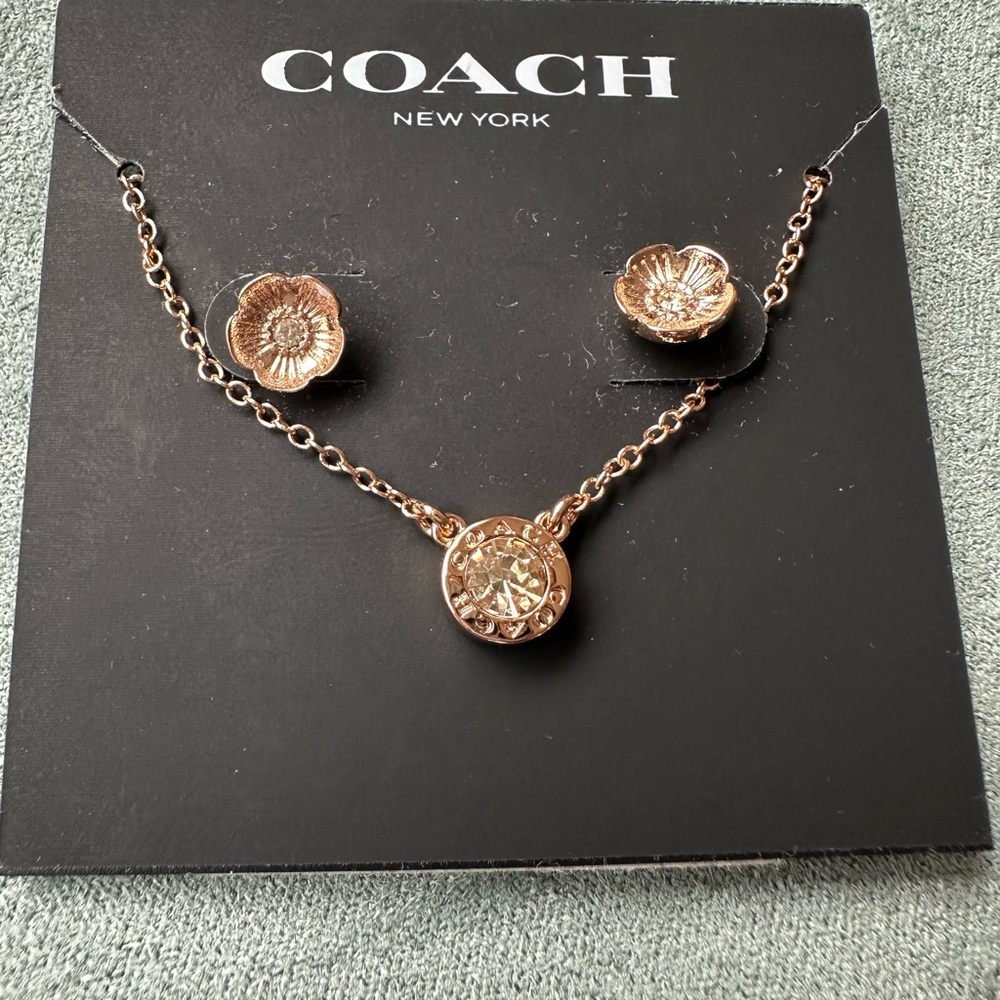 Coach Gold Floral Necklace and Earring Set